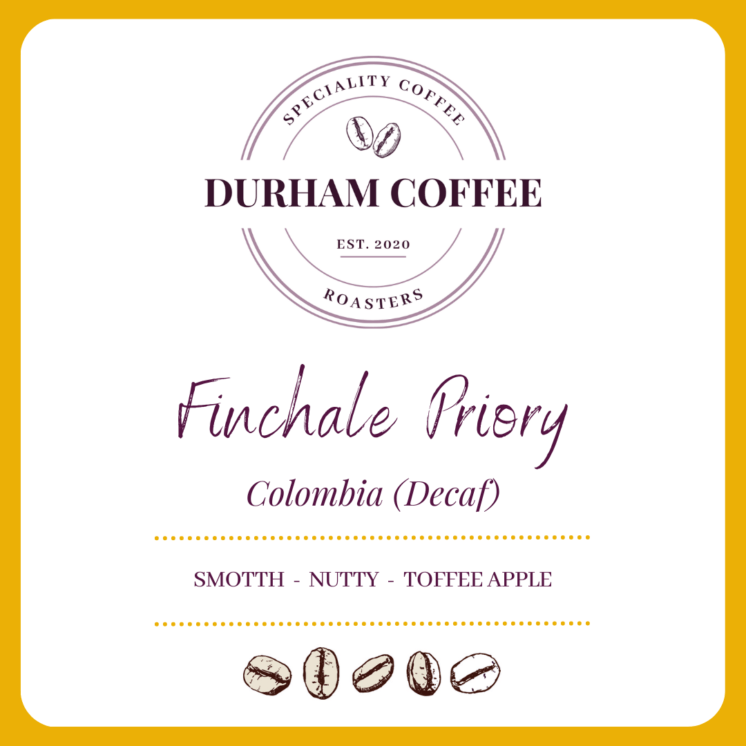 Our Finchale Priory Decaf Coffee is a delicious nutty medium roasted Colombian decaf bean hand roasted in Sacriston, County Durham Coffee